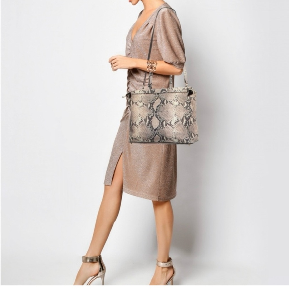 Furla Python Embossed Leather Top Zip Two Way Bag… - image 5